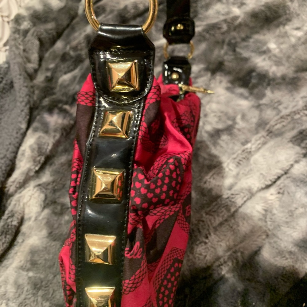 Betsey Johnson Betseyville pink studded hobo bag small